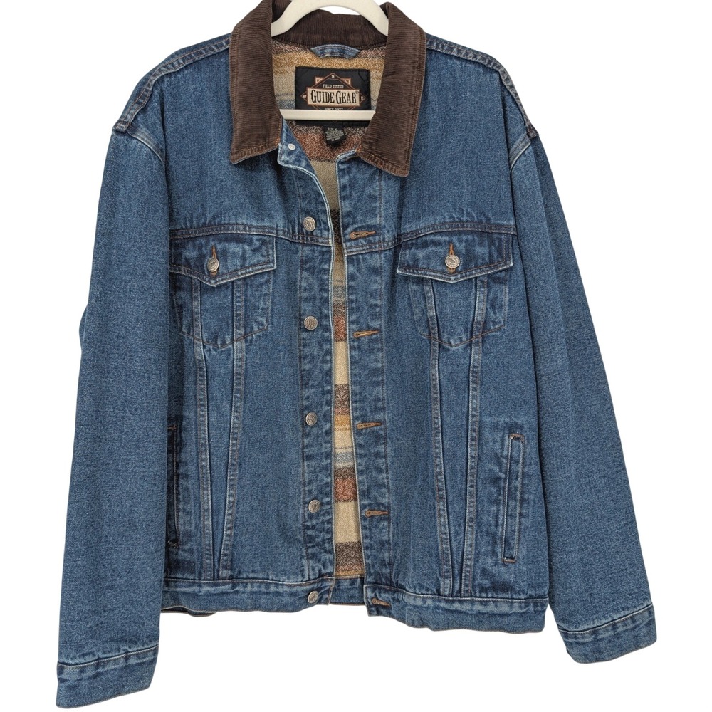 VTG 90s Denim Chore Jacket Mens XL Blue Blanket Lined Corduroy Collar Workwear